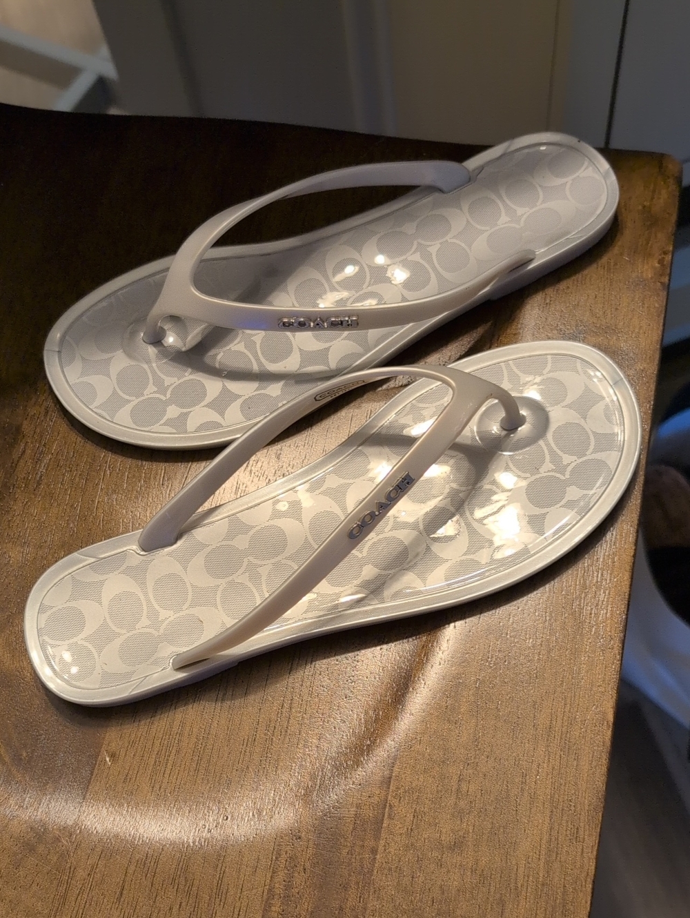 Coach White/Silver Signature Logo Flip Sandals